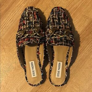 Steve Madden Cassady Loafer Mule In Multicolor Tweed Slip-on Flats Shoes Size 7M